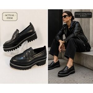 M.Gemi Platform Loafers Women Lug Sole Croc Leather Black 39.5 Excellent Goth
